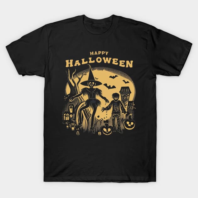 Happy Halloween Retro Design T-Shirt by Afternoon Leisure